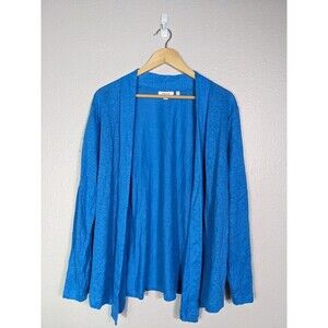 NWOT Chico's Linen Cardigan Women's 3 US XL Blue Open Front Long Sleeve New N97